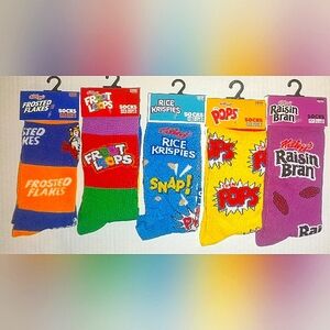 5 Pairs Novelty Cereal Socks Frosted Flakes, Corn Pops, Front Loops etc NWT
